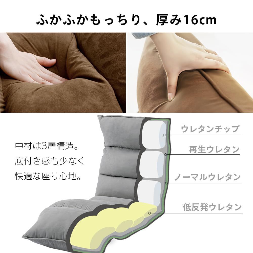 リクライニング 幅約51×奥行約110~166×高さ約16~69 フロアチェア NFC-02 座椅子 グレー アイリスプラザ