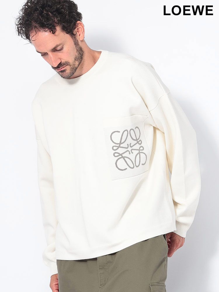 LOEWE (ロエベ) ポケット クルーネック ニット ANAGRAM POCKET LEH526Y14KDK メンズ (ホワイト)