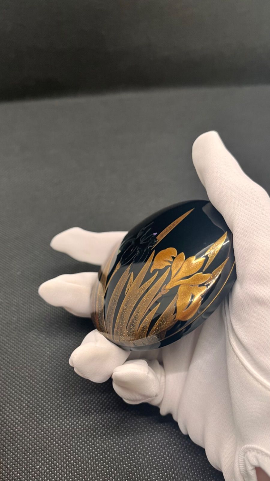 香合 輪島塗蒔絵師 磯上鳳舟 あやめ蒔絵黒蝋色香合 螺鈿細工