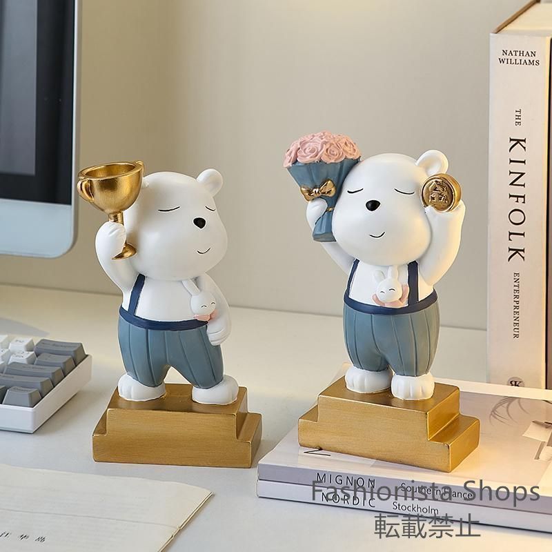 置物 装飾品 フィギュア クマ 熊 ベア トロフィー 花束 メダル オブジェ オーナメント 動物 アニマル おしゃれ かわいい キュート 癒し ほっこり 玄関 リビングルーム ダイニング 寝室 子供部屋 書斎 cp90