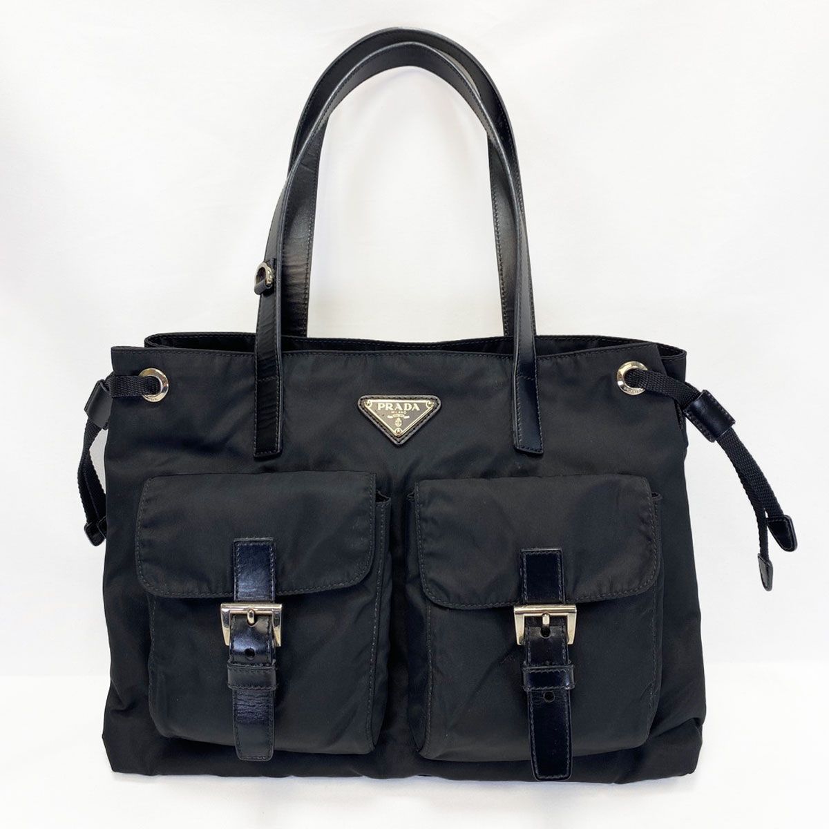 PRADA BR3257 ロゴ金具 トートバッグ ナイロン ブラック 9538 PRADA プラダ BR3257 ロゴ金具 トートバッグ ナイロン ブラック
