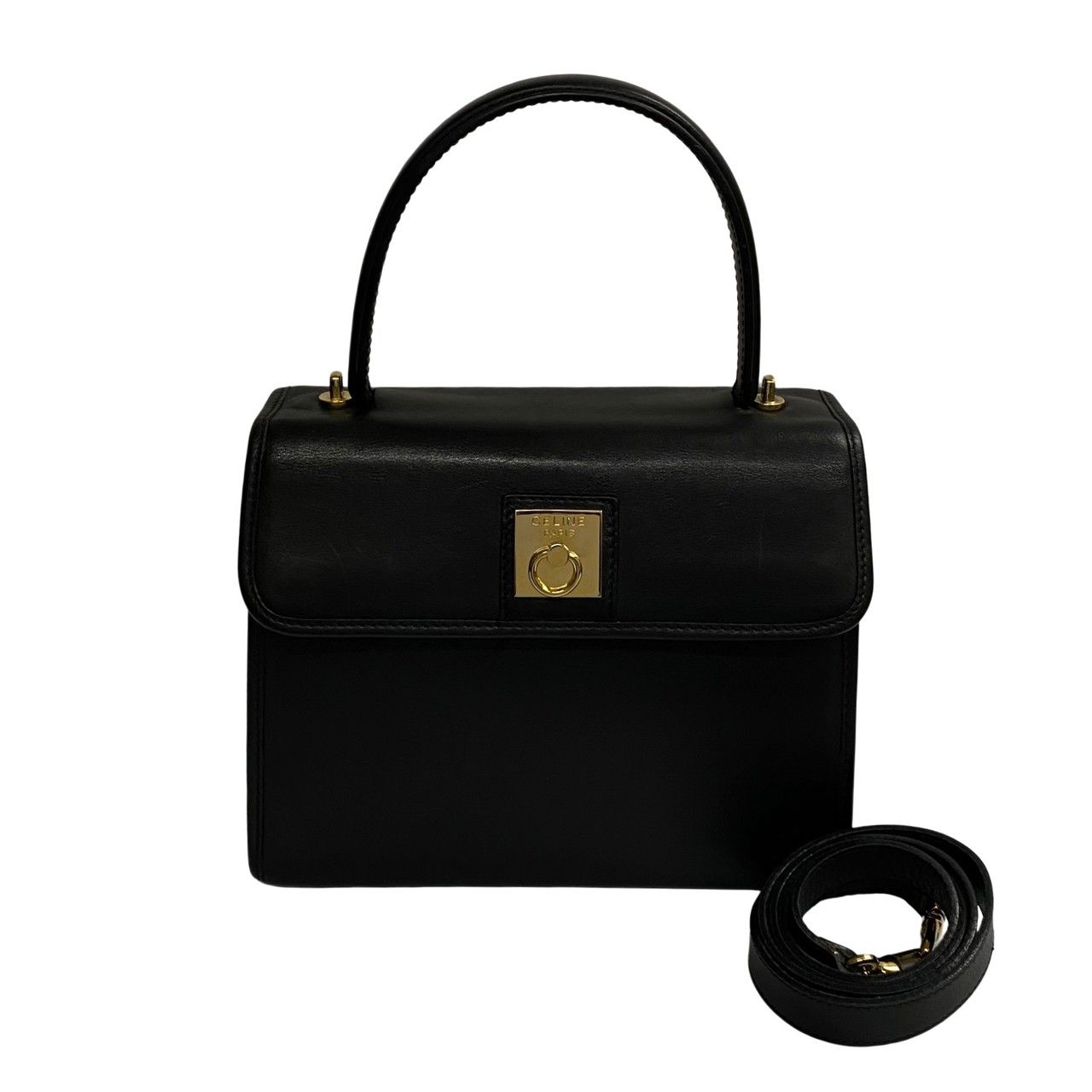 極 美品 保存袋付 CELINE セリーヌ ロゴ リング金具 レザー 本革 2way