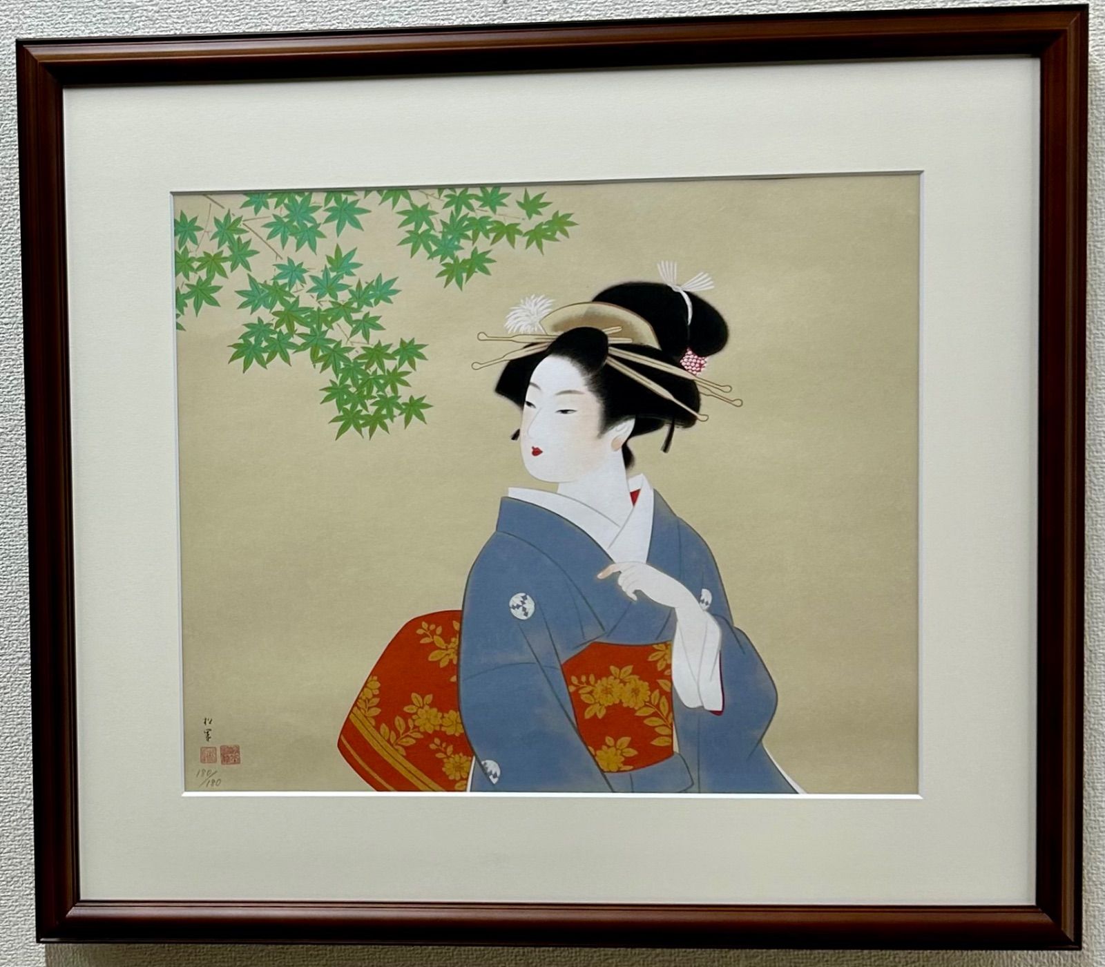 額付】【真作】【額装品】上村松園『若葉』復刻版画