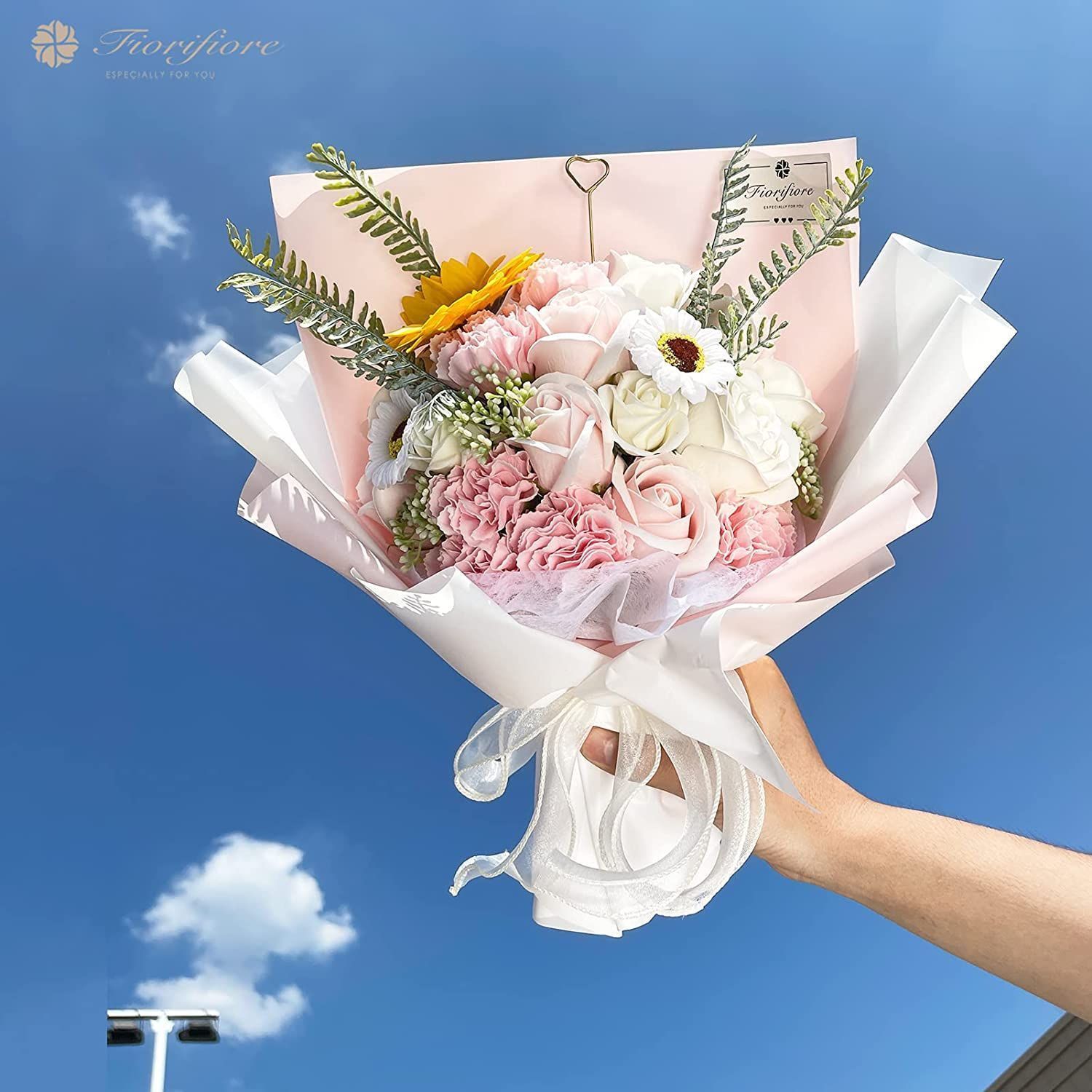 新品 Fiorifiore ソープフラワー 敬老の日 ひまわ ント女性 人気 花 メルカリShops Fiorifiore ソープフラワー 敬老の日 ひまわり ひな菊 バラ 誕生日プレゼント女性 人気 花束 退職 造花 送別 インテリア (E3)
