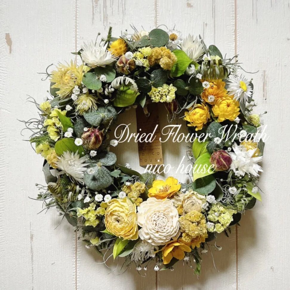 イエロー系ドライフラワーガーランドリース