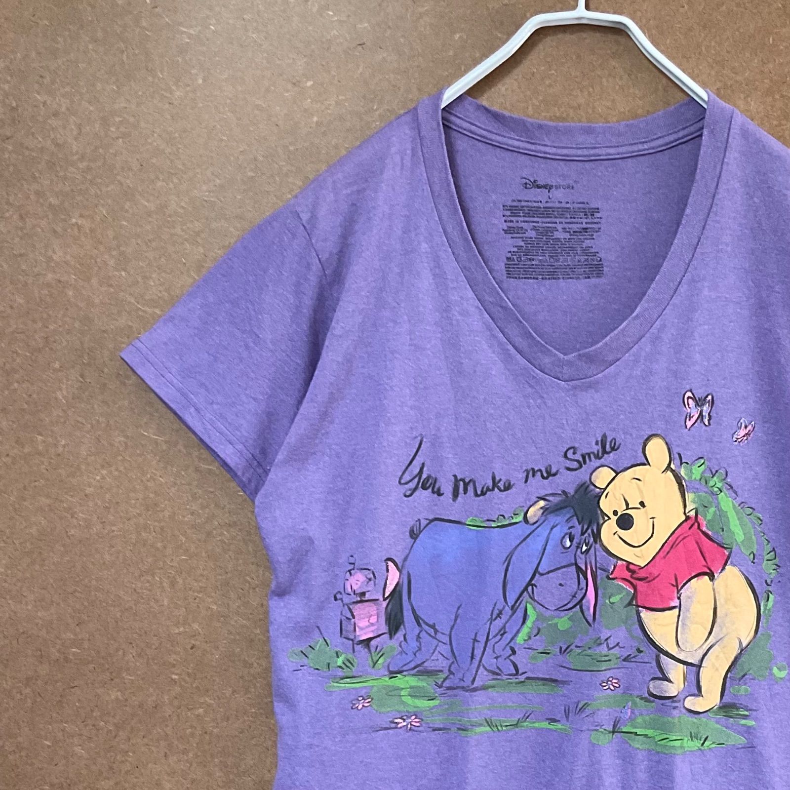 USA輸入古着 くまのプーさんWinnie the Pooh イーヨーEeyore 半袖Tシャツ 紫L