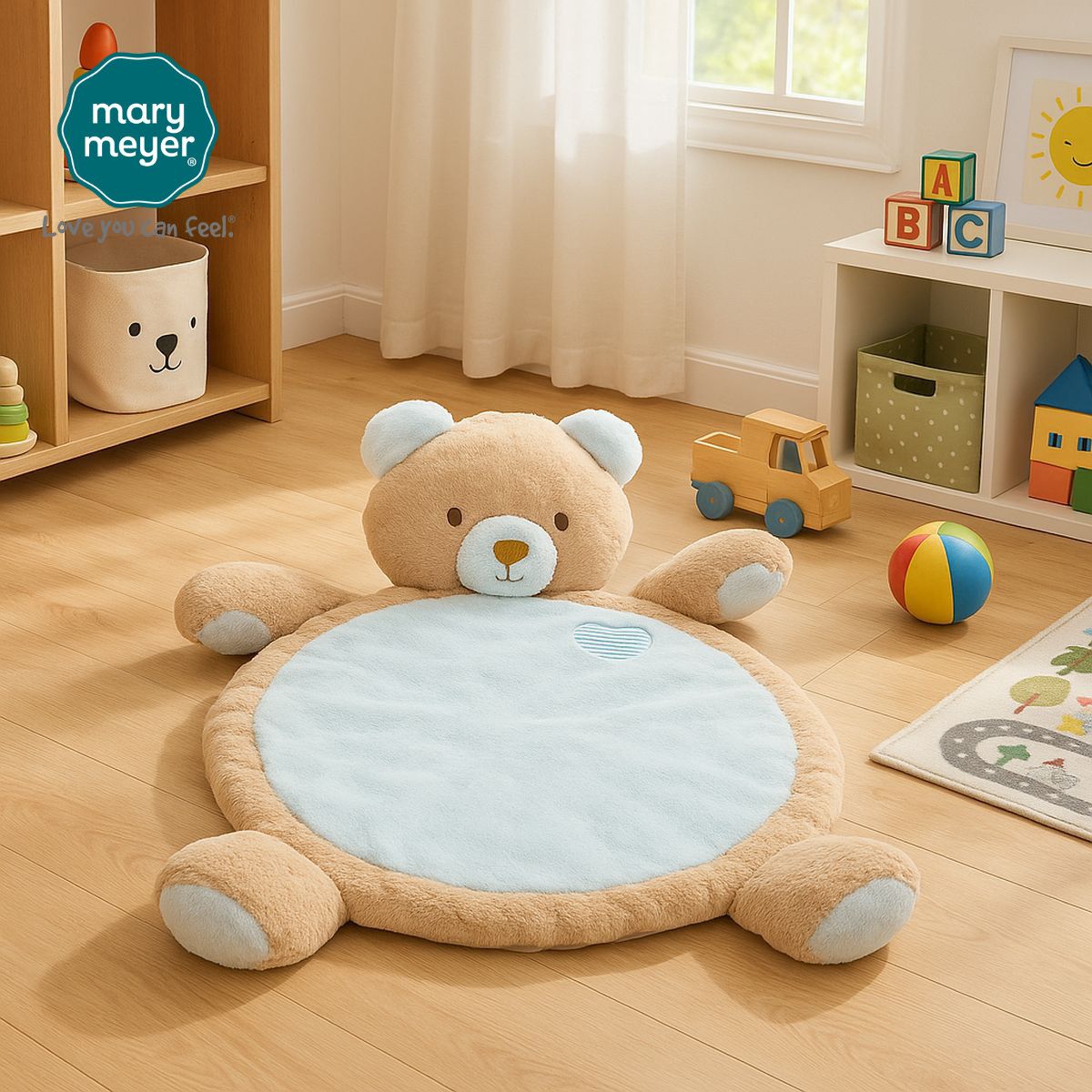 メリーマイヤー ベビーマット ベア ブルー 幅57.9x奥行79 cm 厚み5cm クマ | プレイマット 座布団 ベビー 赤ちゃん 0歳 用品 かわいい 動物 寝具 マット Mary Meyer 正規輸入品