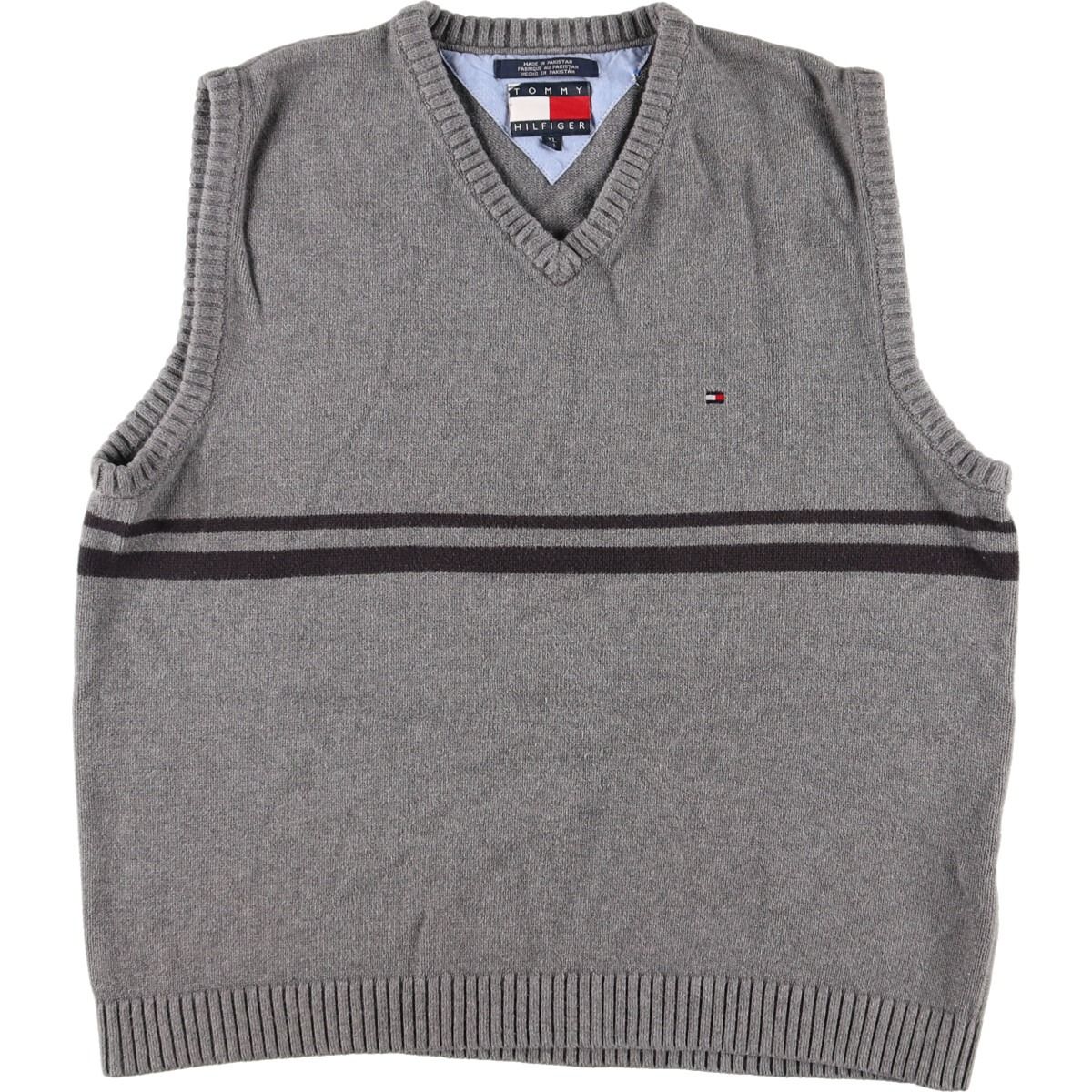 古着 90年代 トミーヒルフィガー TOMMY HILFIGER ボーダー柄 Vネック コットンニットベスト メンズXL ヴィンテージ/eaa370384