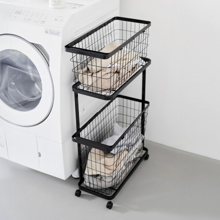 tower ランドリーワゴン バスケット タワー スリム 山崎実業 8464 8465 ホワイト ブラック ランドリーバスケット 2段 洗濯かご 洗濯カゴ ランドリーラック ランドリー収納 洗濯機横 yamazaki