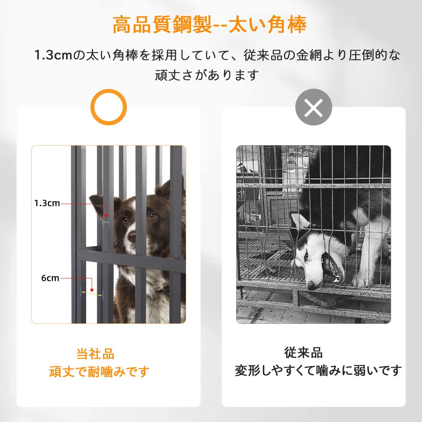 犬用ケージ スチール製 キャスター ペットサークルケージ 犬小屋 車