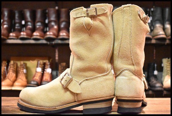 柄 8.5D PT99刺繍 ベルト位置低い レッドウィング 8268 スエード エンジニア タン ラフアウト ベージュ ブーツ redwing HOPESMORE FI391 精進した