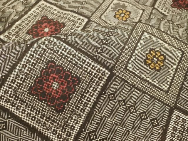 平和屋着物○希少 本場大島紬 龍郷絣 花菱文 池田香智子作 反端付き  