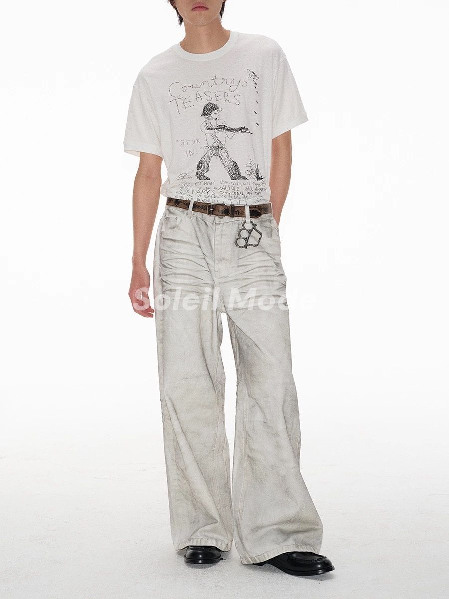 JCAESAR DIRTY DENIMSダメージ加工ホワイトデニム ワイドパンツ JCAESAR DIRTY DENIMSダメージ加工ホワイトデニム ワイドパンツ