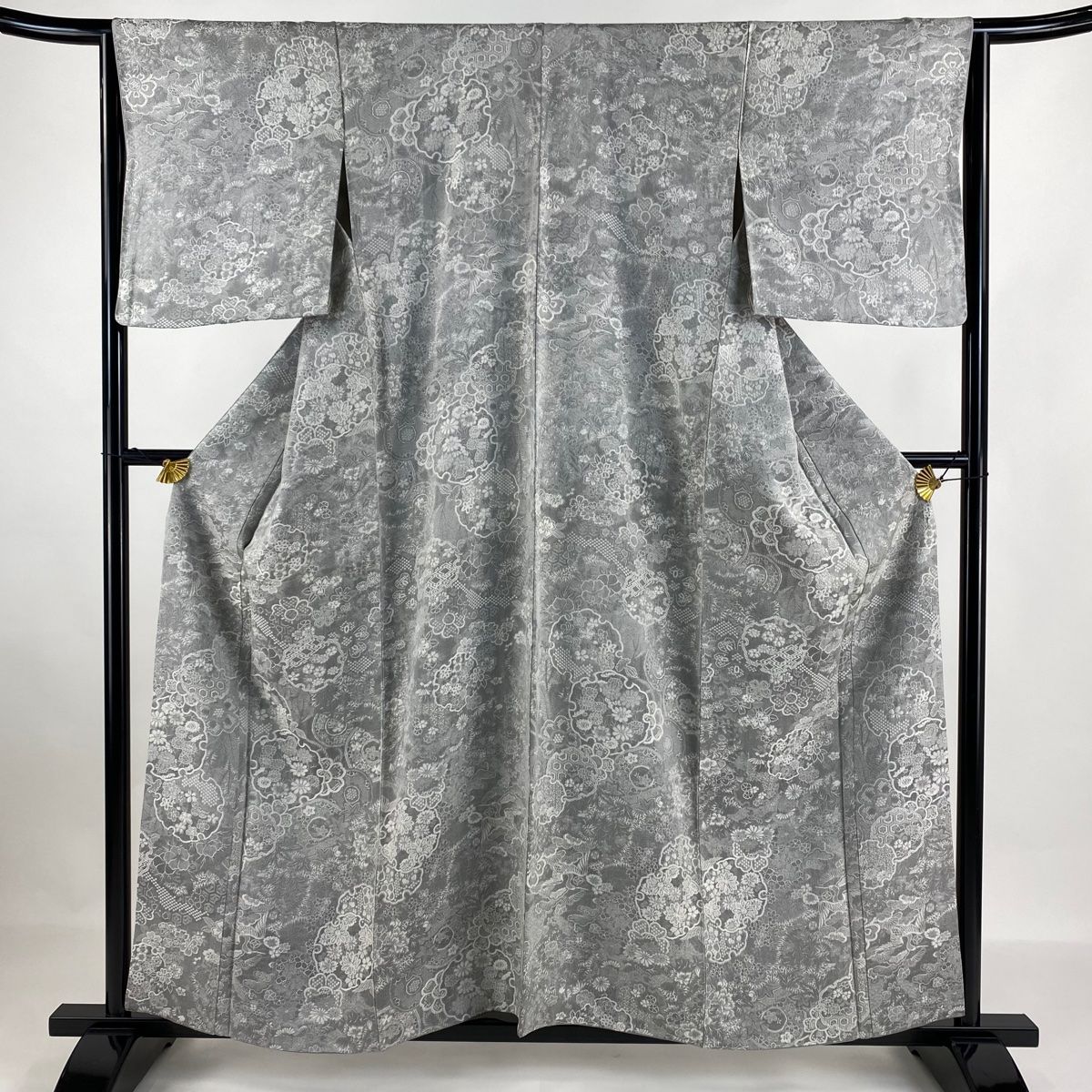 美品 小紋 水色 ぼかし 氷割れ 身丈164cm 裄丈67cm 袷 お洒落 小紋 身丈157.5cm 裄丈67.5cm L 袷 牛首紬地 落款 証紙 流水 横