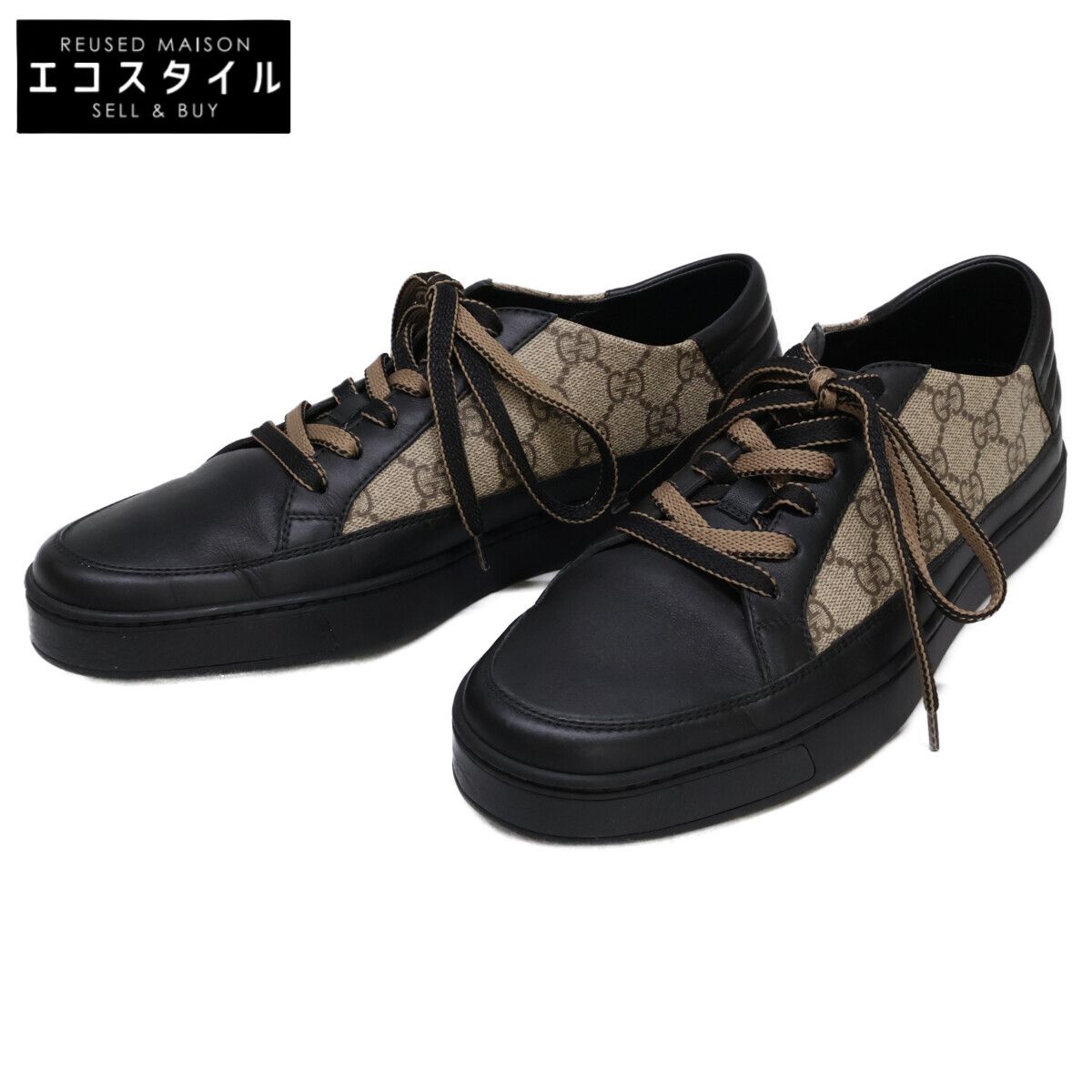 GUCCI グッチ 【美品】386752 GGスプリーム x レザー ローカット