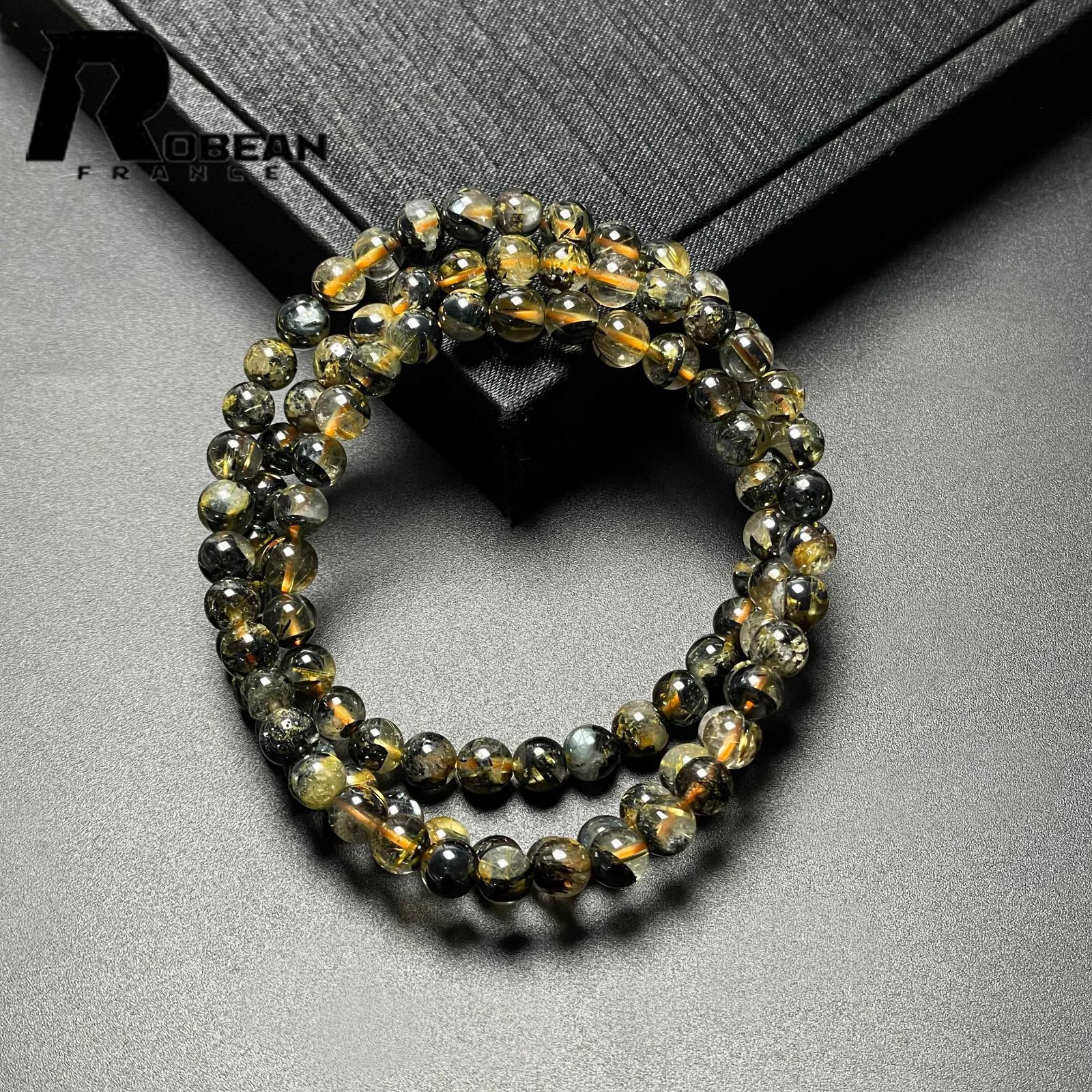 EU製 定価14万円 ROBEAN 太陽花タイチンルチル 黄金針水晶 金運 開運 ゴールド 3本巻きブレス パワーストーン プレゼント 5.4-5.9mm M0813355