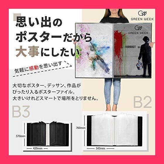 【スタッフおすすめ！】グリーンウィーク B2 ポスター ファイル 収納20枚（中紙・収納ケース付）GWB2F-20