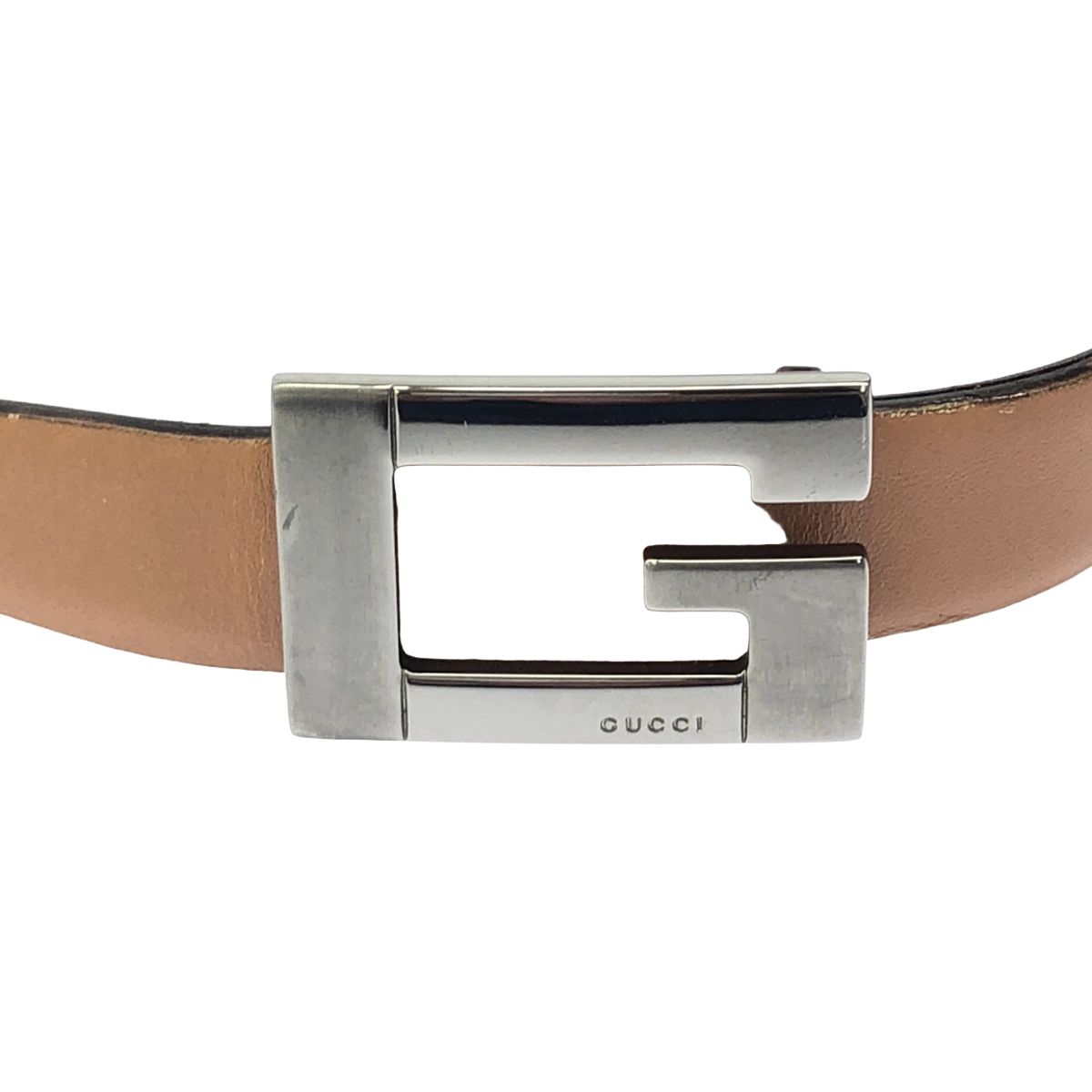 GUCCI グッチ Gバックル ベルト シルバー ブラウン レディース 11 GUCCI / グッチ | Gバックル レザー ベルト | ブラウン