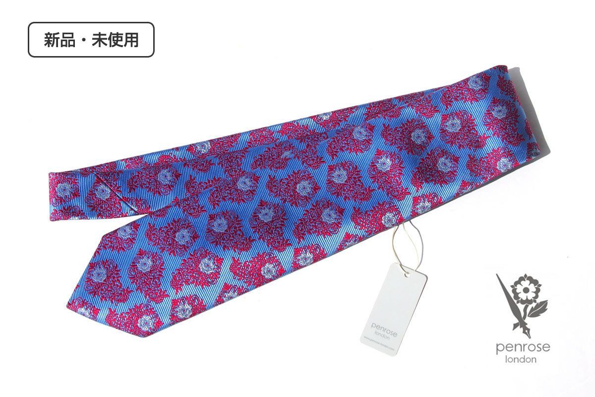 極美品✨Penrose ペンローズ ネクタイ 紫 ピンク 花柄 ジャガード 光沢