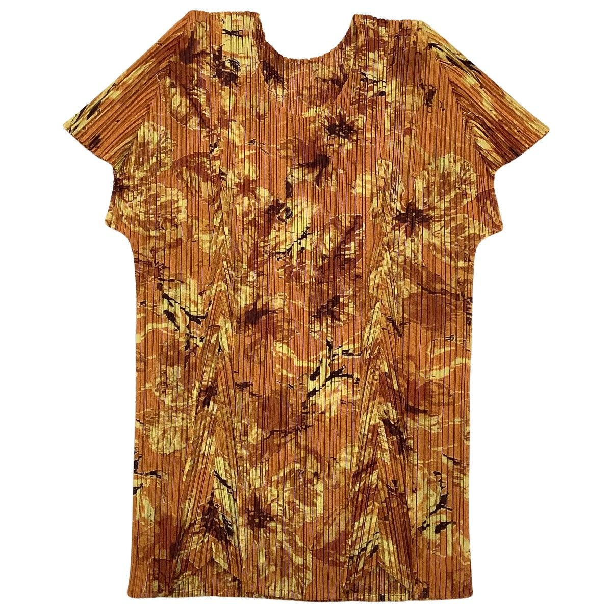 ISSEY MIYAKE イッセイミヤケ PLEATS PLEASE 半袖カットソー 変形 花柄 SIZE 3 PP 51-JK 581 オレンジ