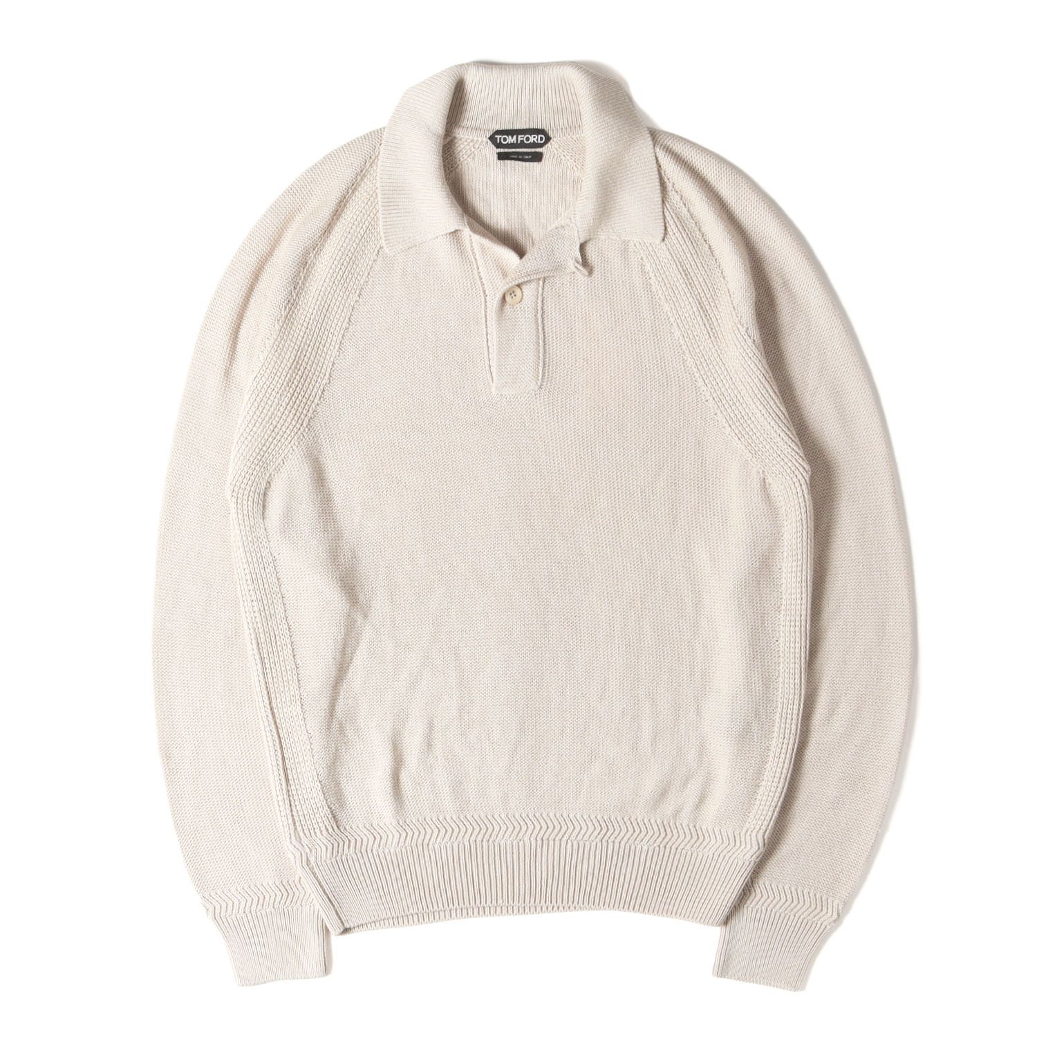 TOM FORD トムフォード ポロシャツ サイズ 48 | オープン ミドルゲージ シルク ニット ロングスリーブ ポロシャツ | ベージュ | イタリア製 | トップス セーター メンズ
