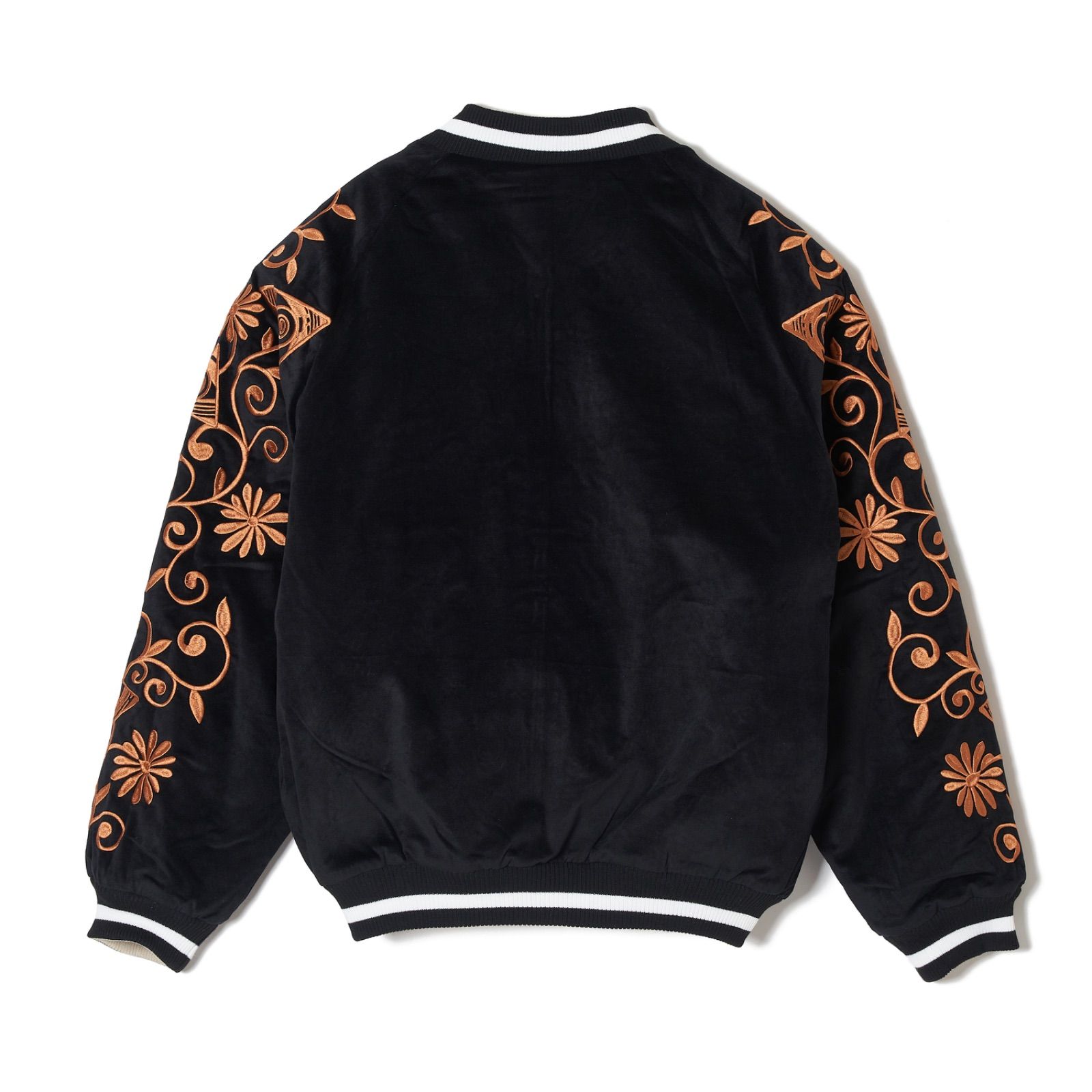 MAYO BONES EMBROIDERY REVERSIBLE BOMBER JACKET - BEIGE × BLACK 