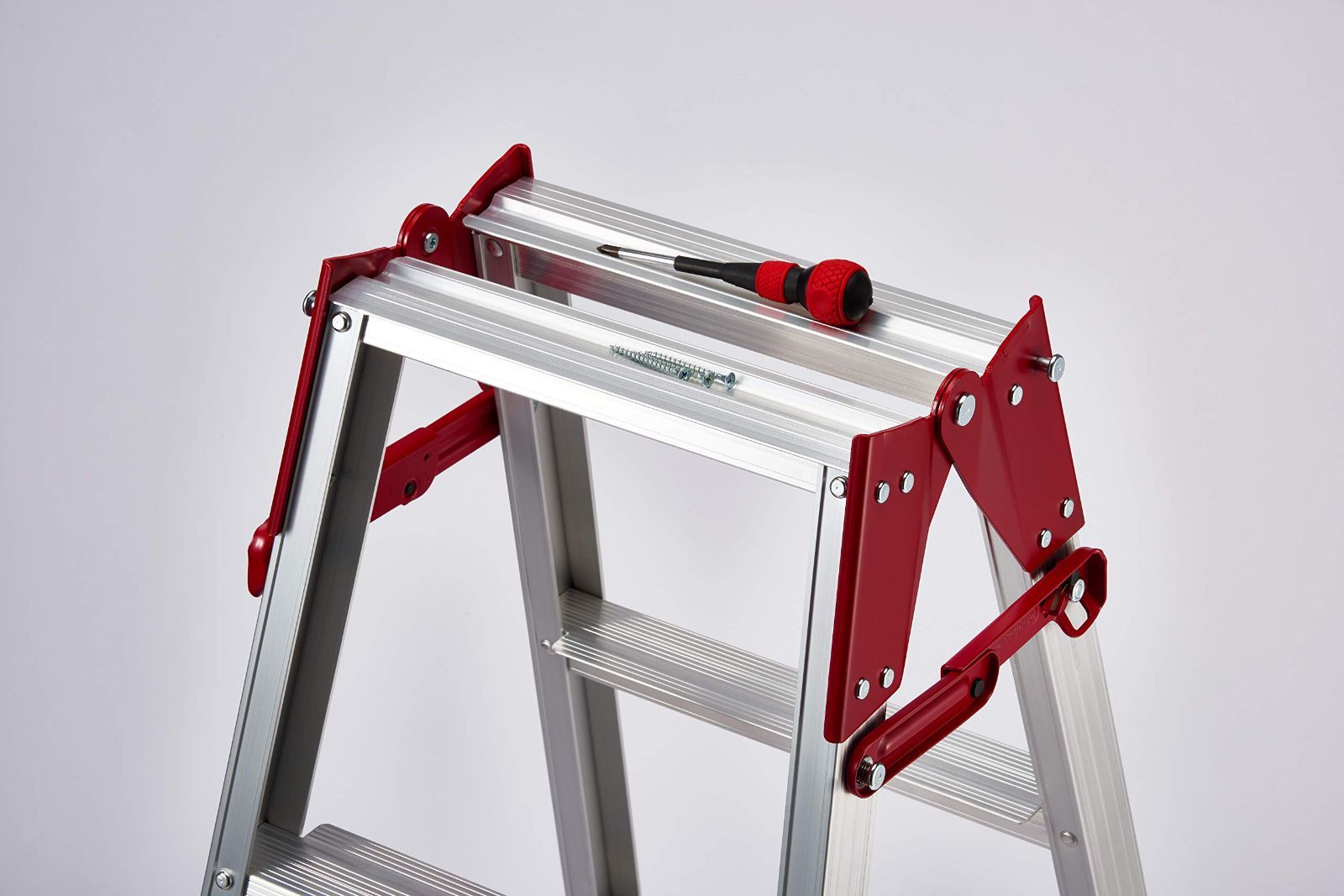 数量 1.02 1.47m RYZL-12 10200 4段 モデル 脚部伸縮式はしご兼用脚立 ワンタッチバー付 レッド 長谷川工業 Hasegawa