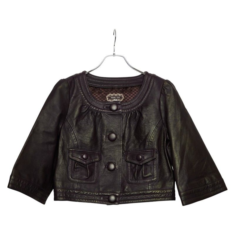 エルメス ノー ジャケット サイズ 40 パープル 玉虫色 レザー レディース HERMES 1-0229997