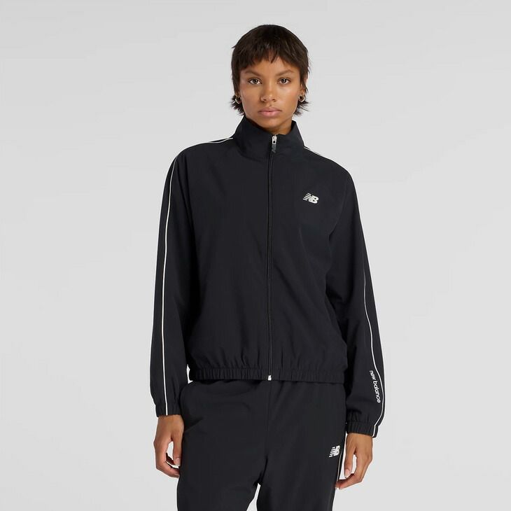 ニューバランス ウーブンジャケット レディース Newbalance 裏起毛トリコット トラックジャケット トレーニング スポーツウェア アウター トレ 上着 黒ジャケット レディースウエア|AWJ53171-BK