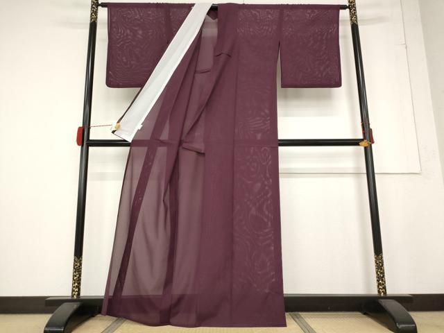 平和屋着物 夏物 色無地 絽 紫鳶色 洗える着物 AABB5844st