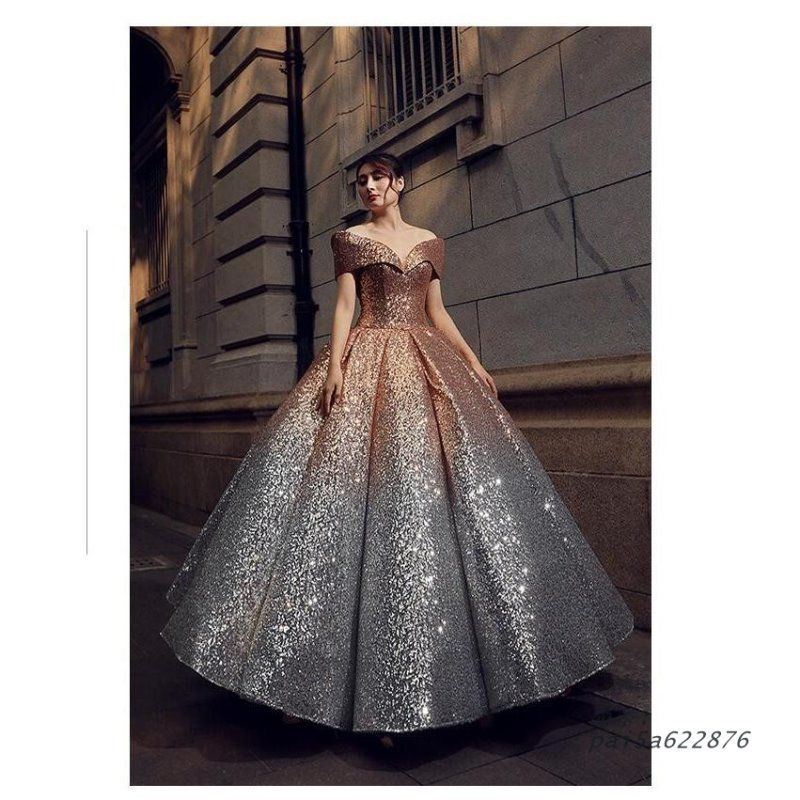 オフショルダー パーティードレス レディース 結婚式ワンピース Aライン ウエディングドレス 結婚式 演奏会 二次会 忘年会 舞台衣装披露宴 ロングドレス pai5a622876