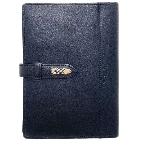 バーバリー ロンドン ノートカバー チェック 手帳カバー レザー 革 ブラック 黒 BURBERRY LONDON A6サイズ ブックカバー アジェンダ ダイアリー アドレス帳 メモ帳 ノート 文具 ブランド小物