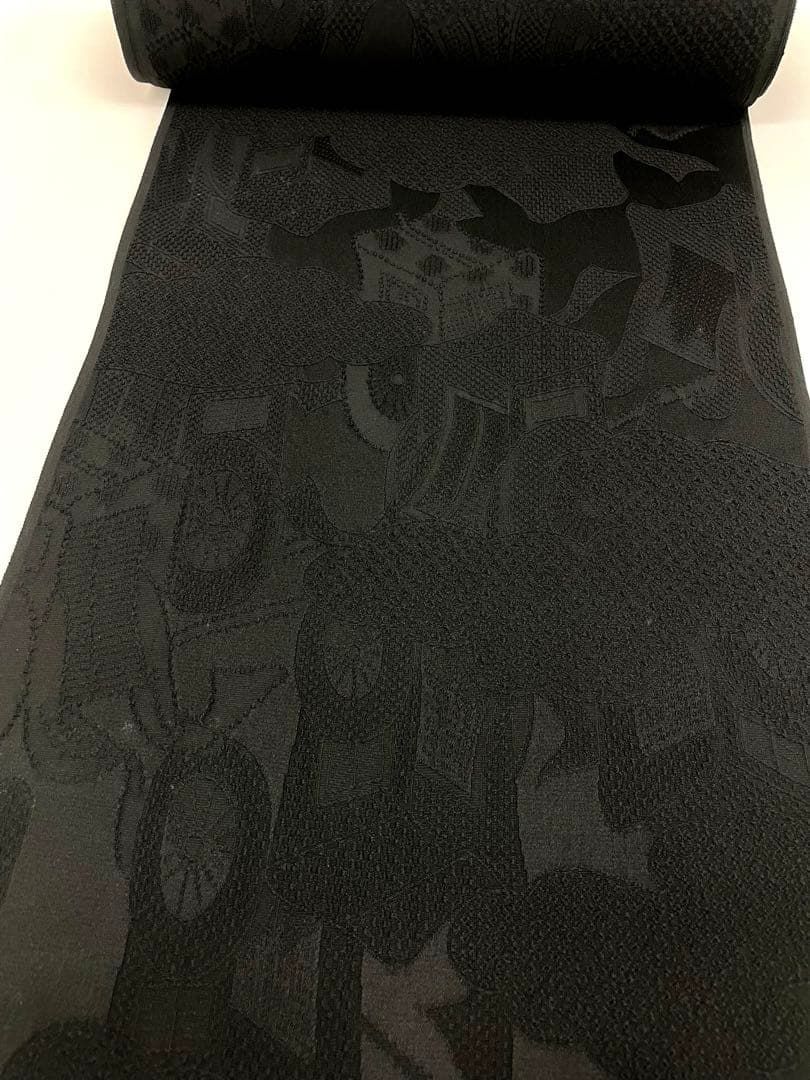 コート地 ふくれ織 紋意匠 黒地 正絹 反物 コート地 ふくれ織 紋意匠 秀明黒 正絹 反物