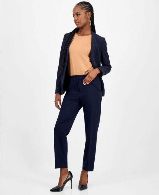 送料無料 バースリー レディース カジュアルパンツ ボトムス Women s Compression High-Rise Straight-Leg Pants Bar Navy