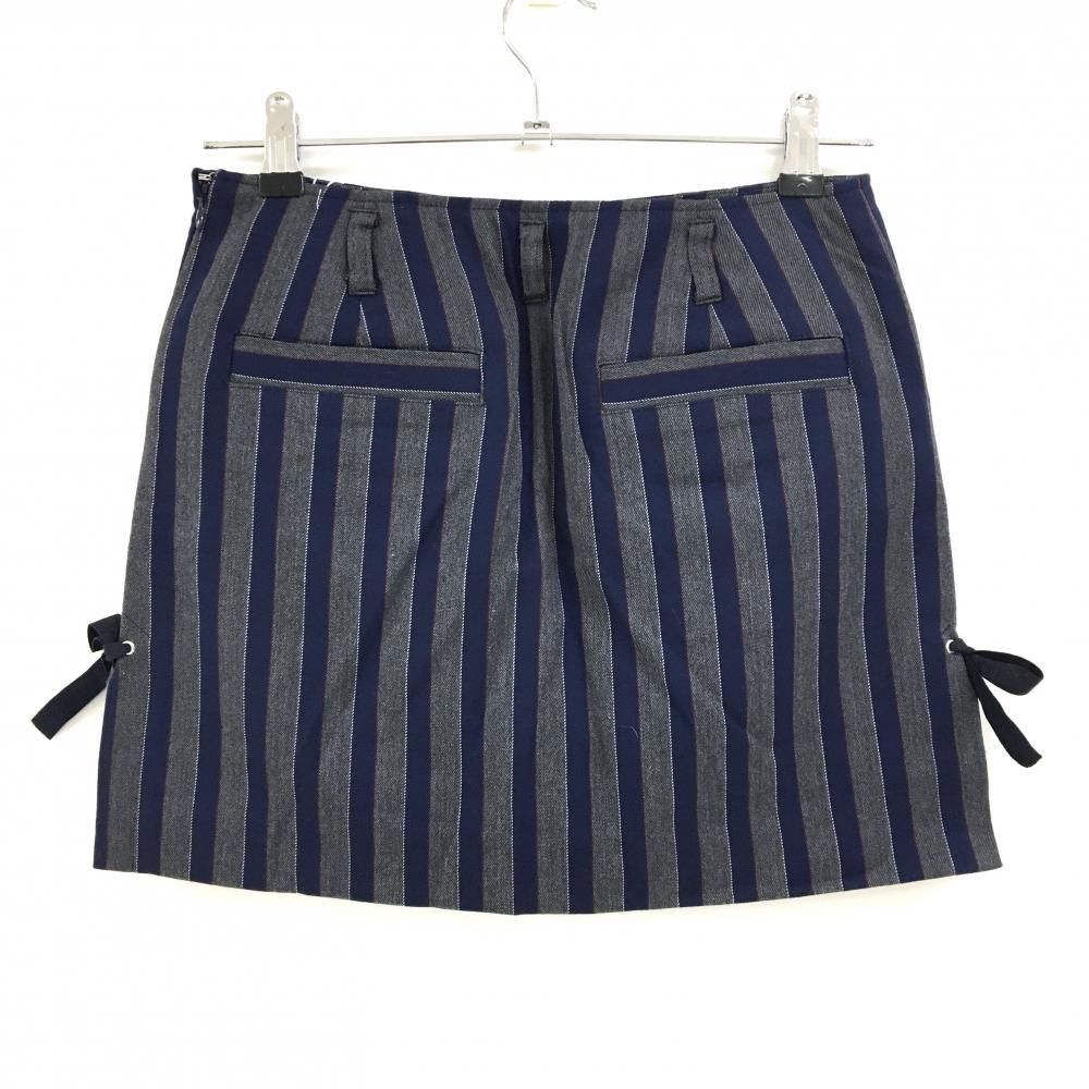 新品】ジュンアンドロペ スカート グレー×ネイビー ストライプ 内側