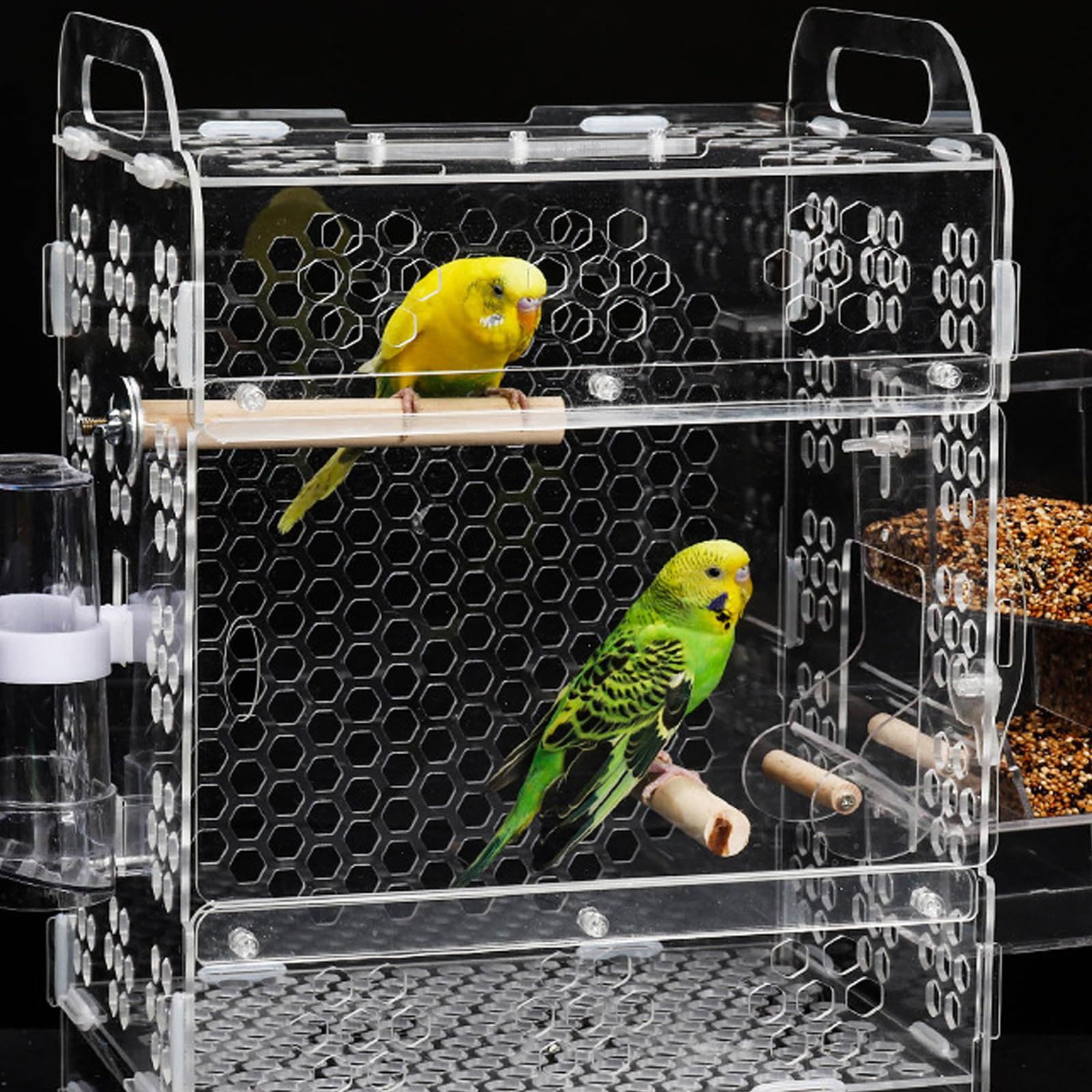 【新品未使用】鳥 鳥 フィーダー 鳥 鳥 ブランコ クリア 浴槽 セット 水浴び ペット アクセサリー ケージ 鳥 ケージ アクリル ハウス 餌やり 吊り下げ トレイ付き 鳥かご 1個 オウム POPETPOP