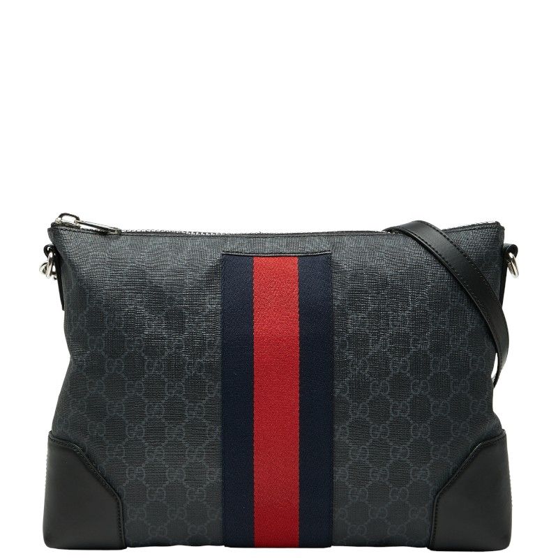 グッチ GGスプリーム メッセンジャーバッグ ショルダーバッグ 474139 ブラック PVC レザー メンズ GUCCI 1-0237743