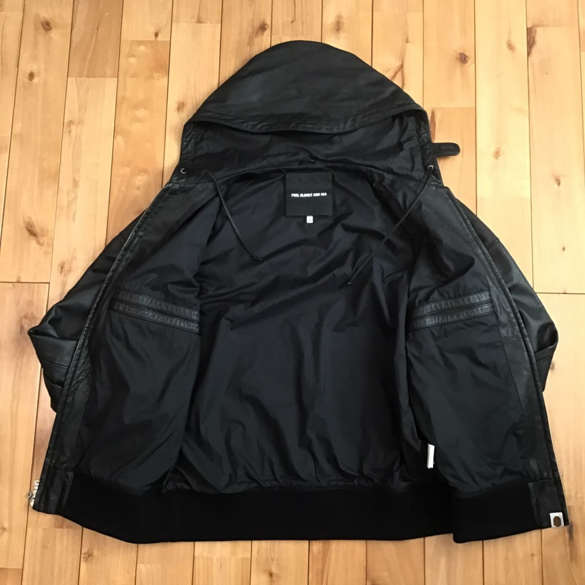 BAPE 牛革 ジップ パーカー ジャケット Sサイズ black a bathing ape