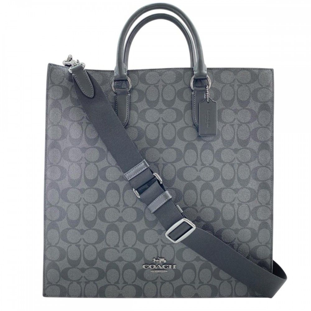 在庫一掃 コーチ 2WAY メンズ 肩掛け シグネチャーディラン トートバッグ ショルダーバック COACH C2447 ブラック 黒 ガンメタル金具 品