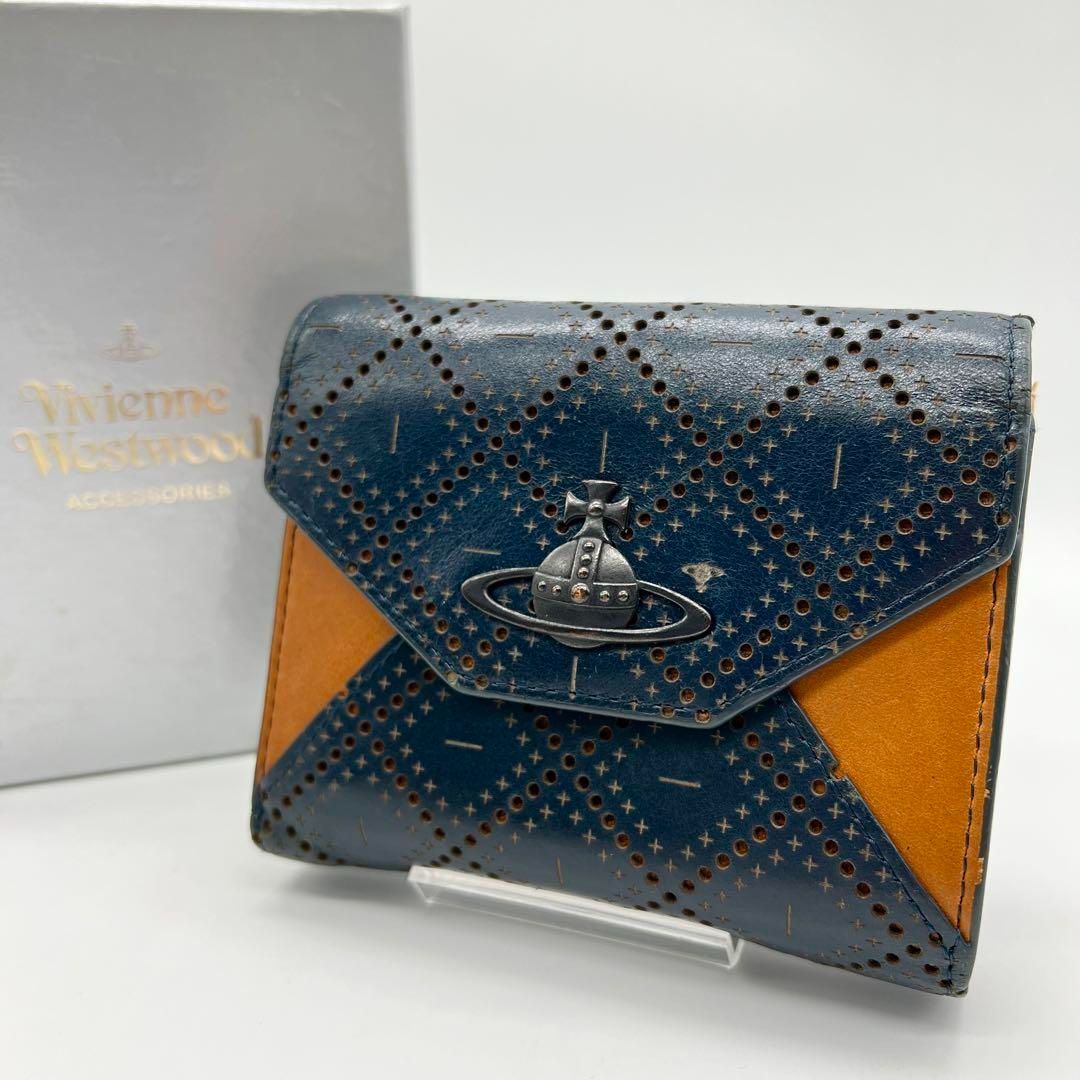 ✨️良品✨️Vivienne 3つ折り がま口財布 パンチング バイカラー 