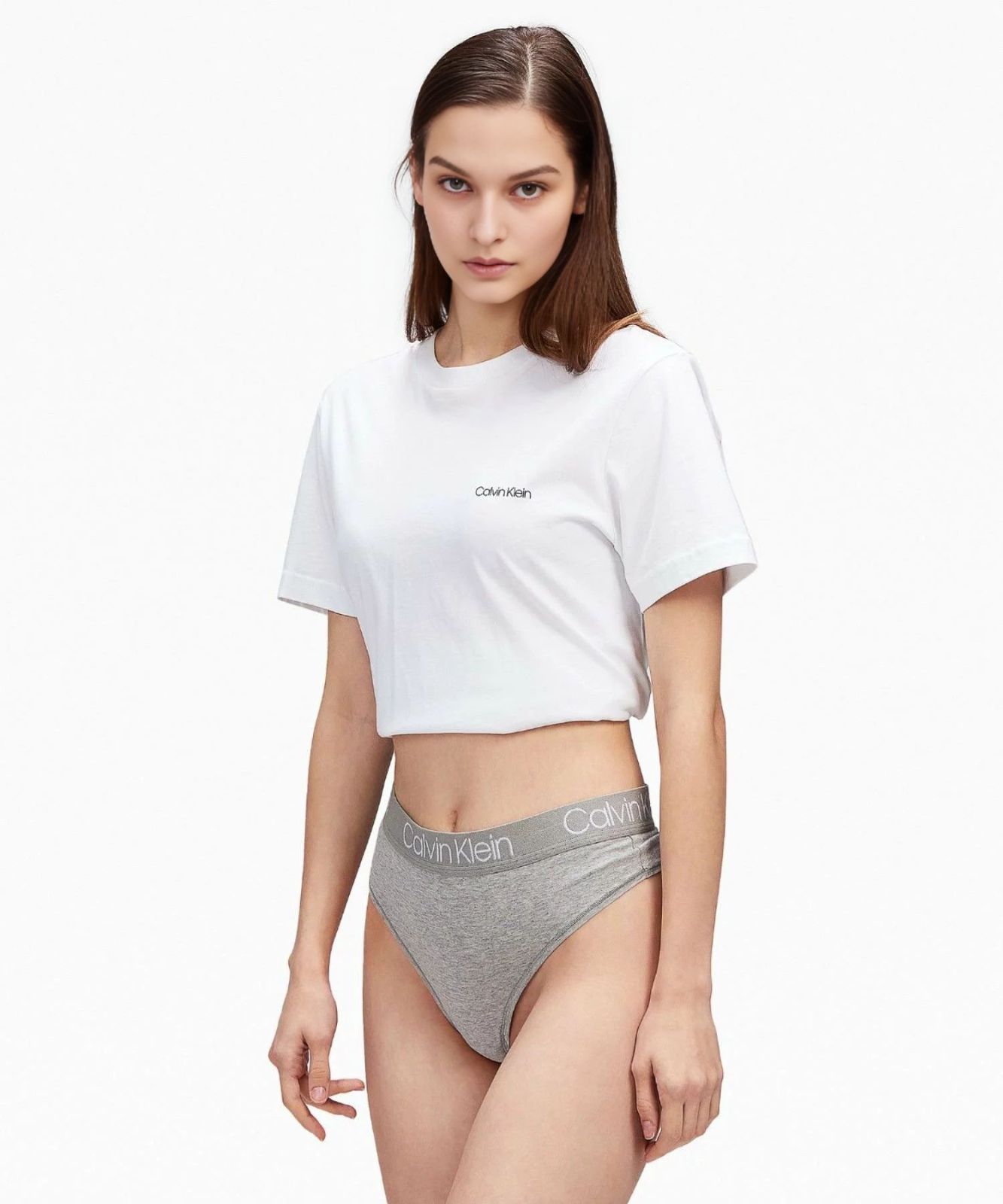 CALVIN KLEIN カルバンクライン グレー コットン ハイウエスト ロゴ 