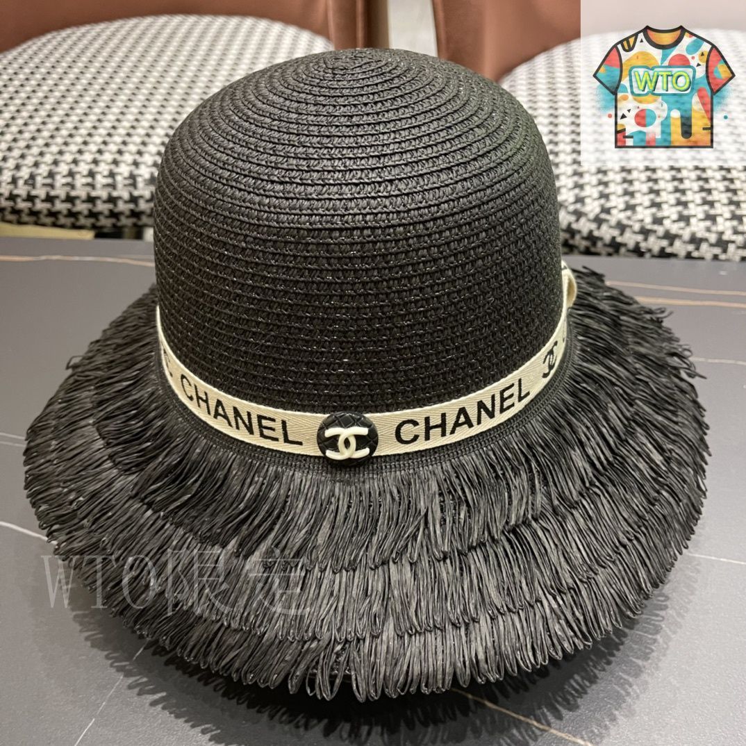 【夏の新作】CHANEL 麦わらハット シルク装飾付 org.jpg