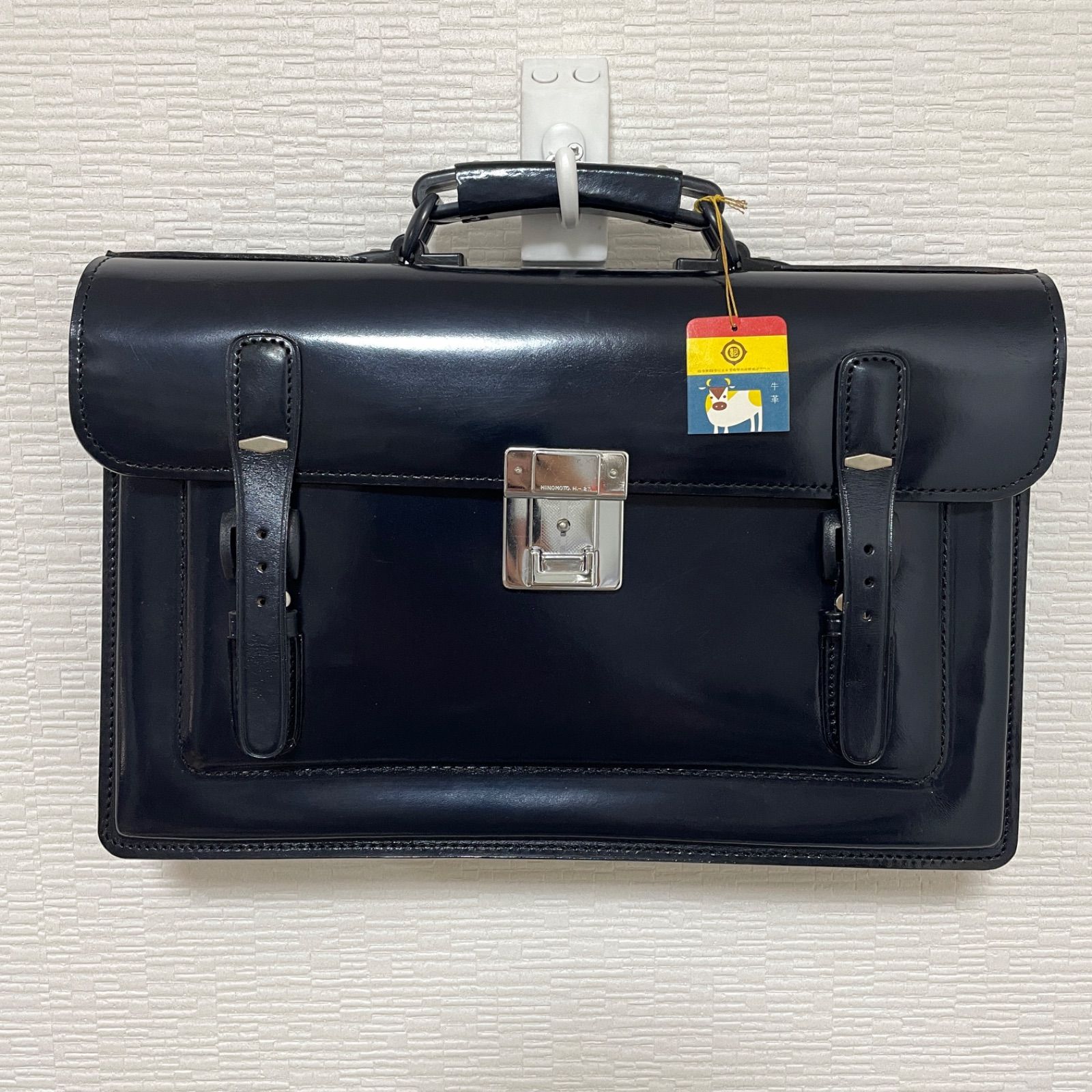 ︎レトロ 学生鞄 牛革 本革 ネイビー 紺色 カバン