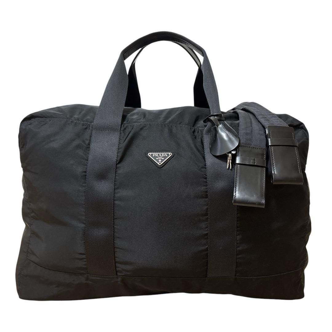 美品＊PRADA ボストンバッグ ハンド 旅行鞄 大容量 三角ロゴ