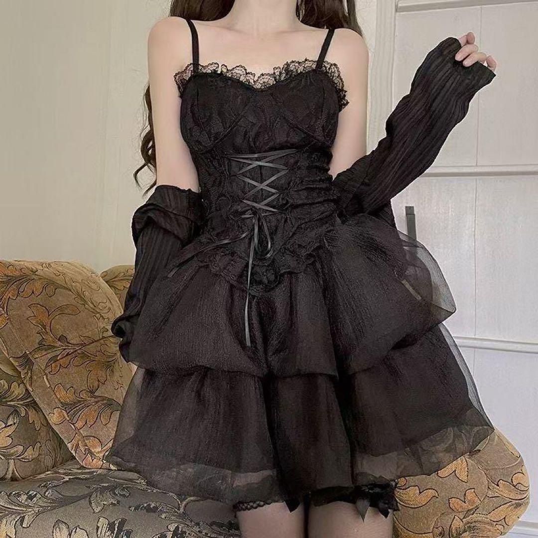 ゴスロリ服 黒ロリコスプレ 地雷系 ミニドレス ビスチェ ボレロ 3点セット ゴスロリ服 黒ロリコスプレ 地雷系 ミニドレス ビスチェ ボレロ