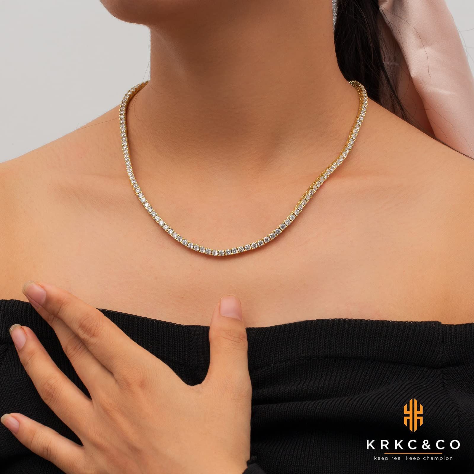 伝達力のある 在庫セール メンズ レディース 14K金メッキ チェーンネックレス ジルコニア CZダイヤ ヒップホップ 幅3|4|5mm ジュエリー テニスネックレス ブリンブリン B系 テニスチェーン ストリート系 KRKC-CO アクセサリー