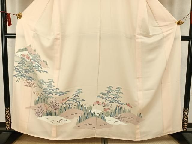 平和屋着物▽訪問着　単衣　風景花文　正絹　逸品　AAAZ9209fy 平和屋着物▽訪問着 単衣 風景花文 正絹 逸品 AAAZ9209fy