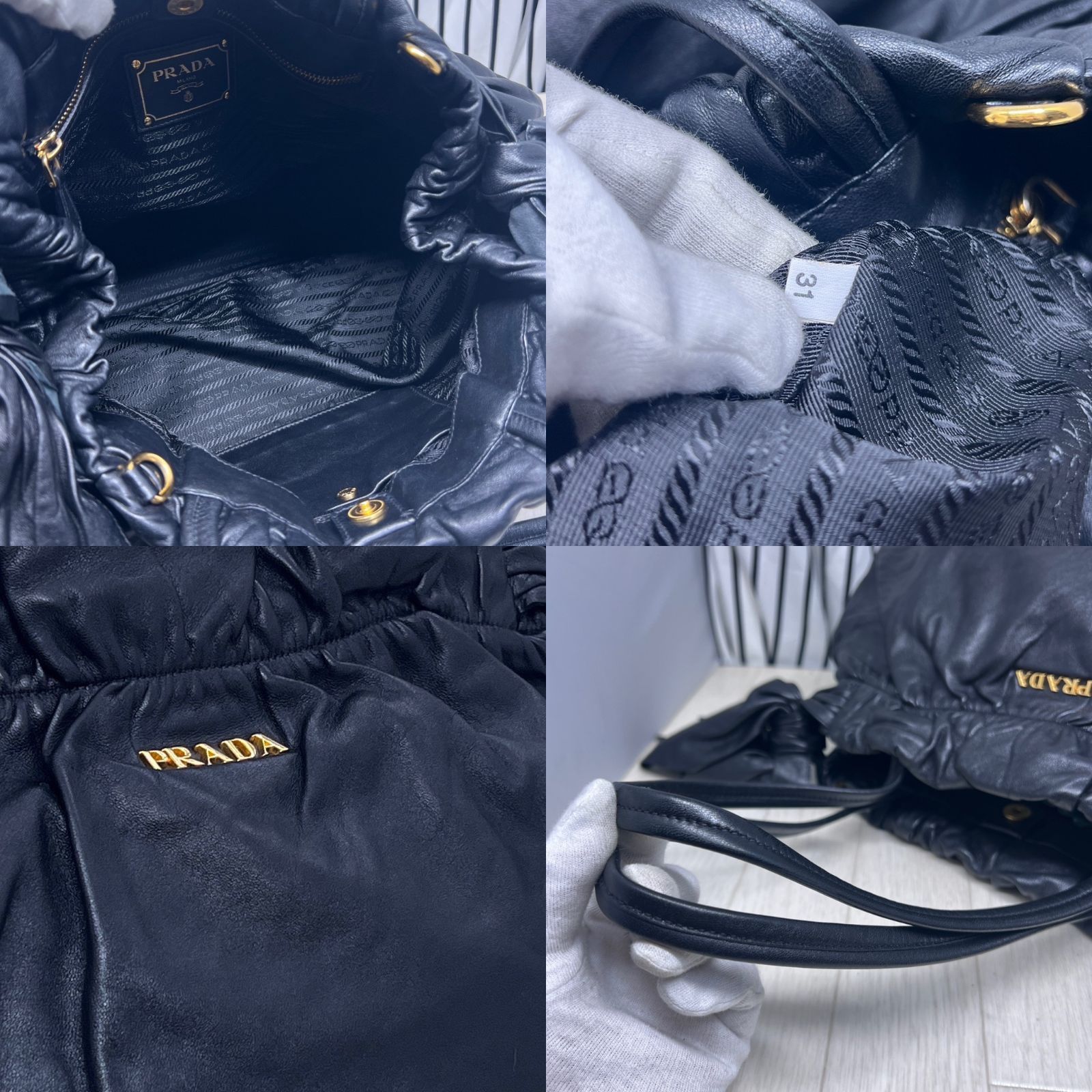超美品】PRADA×プラダ 金色プレートA4収納可能オールレザートート 