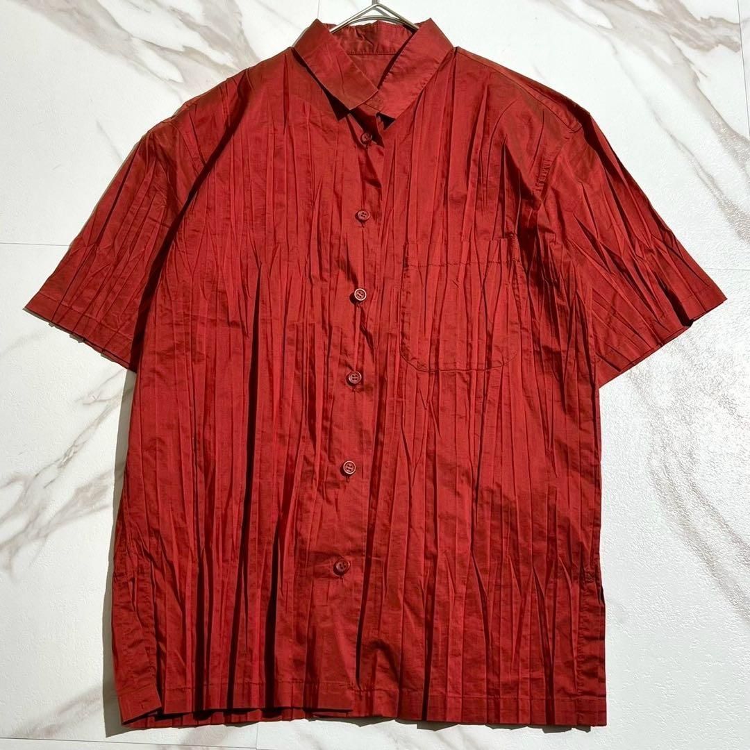ISSEY MIYAKE イッセイミヤケ プリーツ加工 半袖シャツ ブラウス トップス コットンポリ レッド 赤 3サイズ Lサイズ相当 レディース 名作 アーカイブ Archive