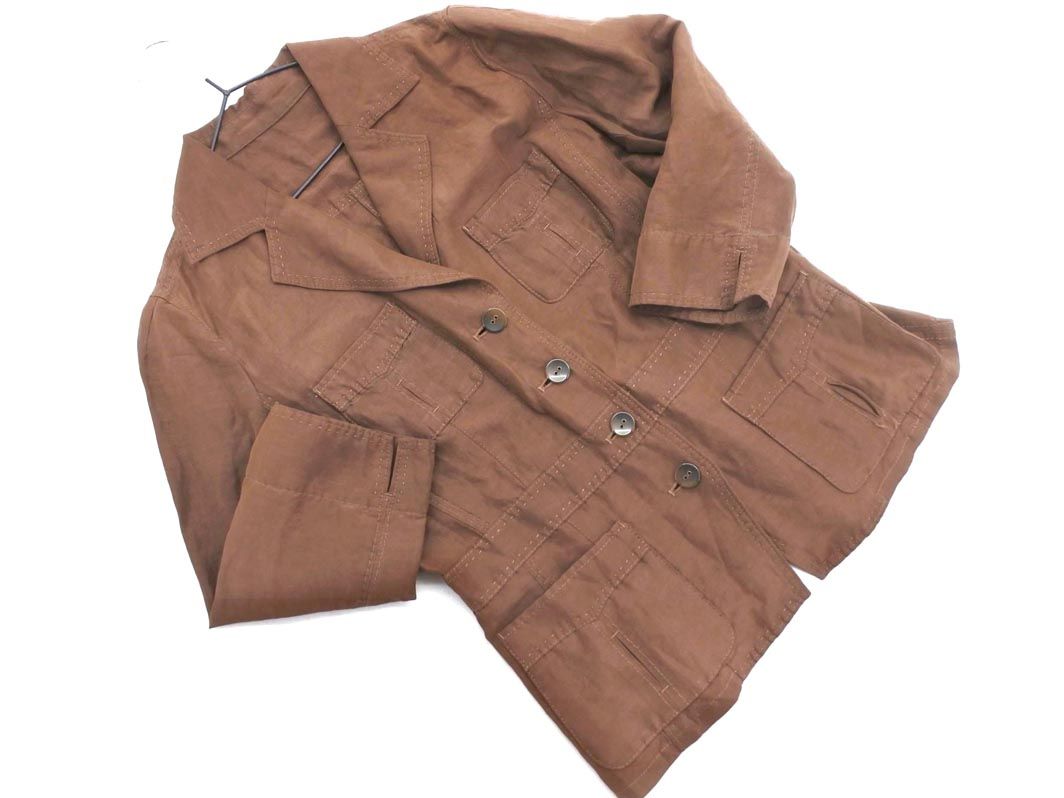 Leilian レリアン リネン混 7分袖 ジャケット size11/茶